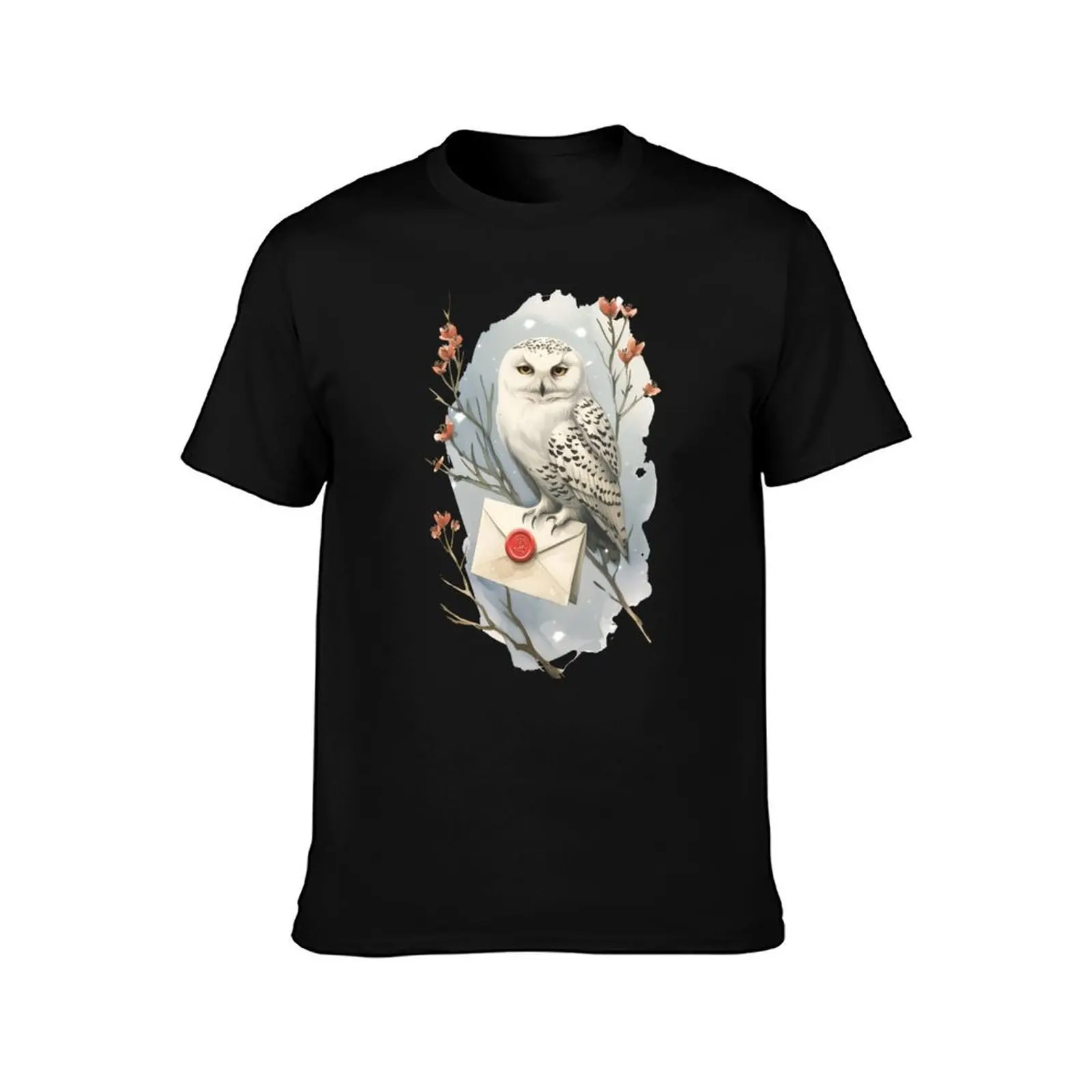 Perched Owl with a Sealed Envelope - Fantasy T-Shirt korean fashion oversized custom shirt mens cotton t shirts