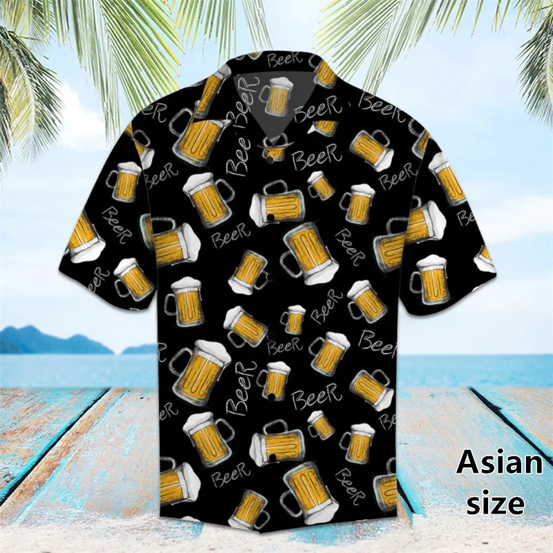 Beer Graphic Harajuku Shirts For Men 3D Print Short Sleeve Tees Summer Hawaiian Holiday Style Button Up Tops Woemn Lapel Shirts