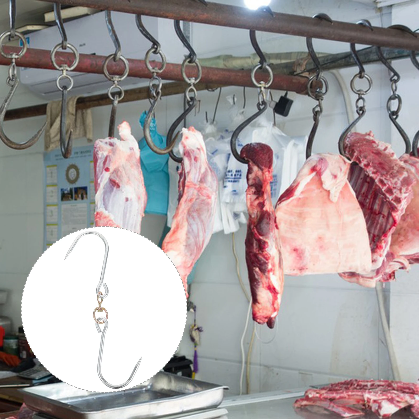 

6pcs BBQ Hanging Hooks Metal for Sausage Beef Butchers Poultry Drying Racks Home Commercial Kitchen Use