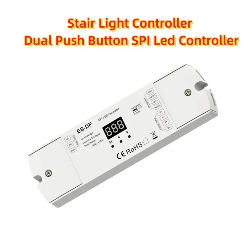 

ES-DP Stair Light Controller Dual Push Button SPI Led Controller DC5-24V for WS2811 2812 SK9822 RGB or White Light LED Strip