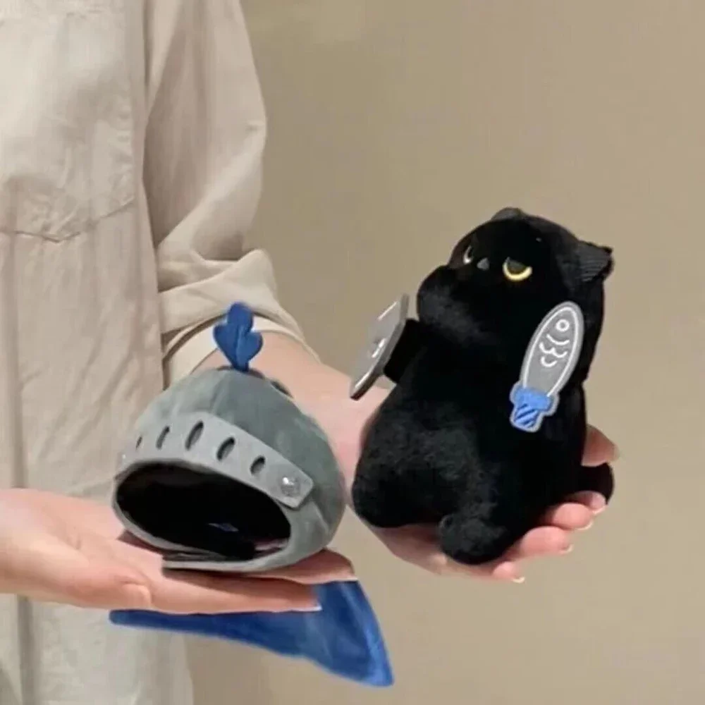 Versión Q Caballero Gato gatito muñeca juguete mochila colgante Compañero muñeca bolsa colgante Regalo de cumpleaños para niños Lindo gato negro juguete