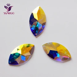 YANRUO 2103TH Navette Glass Mirror Crystal AB Bling Gliter Rhinestones Bright Appliques on Clothes