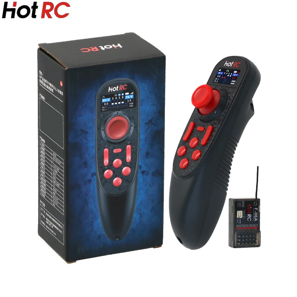 HOTRC DS-650 6CH 2.4G Radio System Transmitter Color Screen Remote Controller W/ F-06A Receiver for RC Boat Car Model DS600