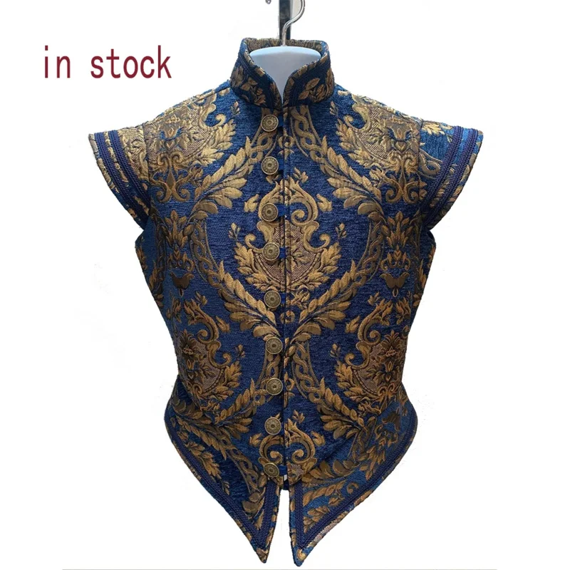 New !!! Adult Men Renaissance Tudor Elizabeth Vest Costume Pirate Colonial Red And Gold Brocade Jerkin Vest Costume Custom Made