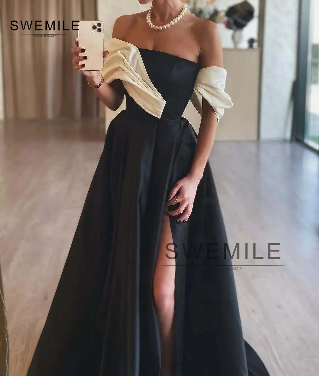 SWEMILE Wedding Party Dress A-Line Empire Off-The-Shoulder Neckline Floor-Length Ruffle Dresses For Women 2024 Vestidos