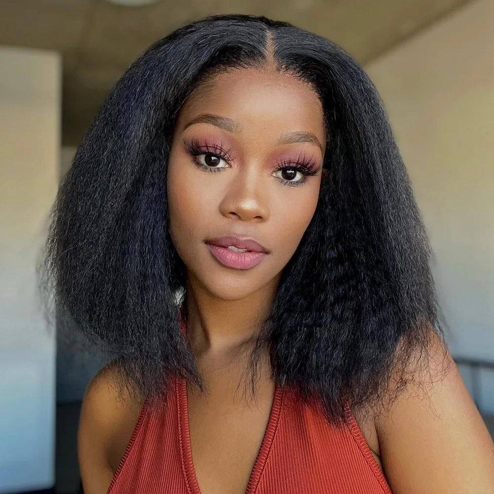 

Pre Cut Lace Yaki Straight Bob Wigs For Women 6x4 Glueless Wigs 100% Human Hair Wigs Ready To Wear No Glue Needed Bob Wig
