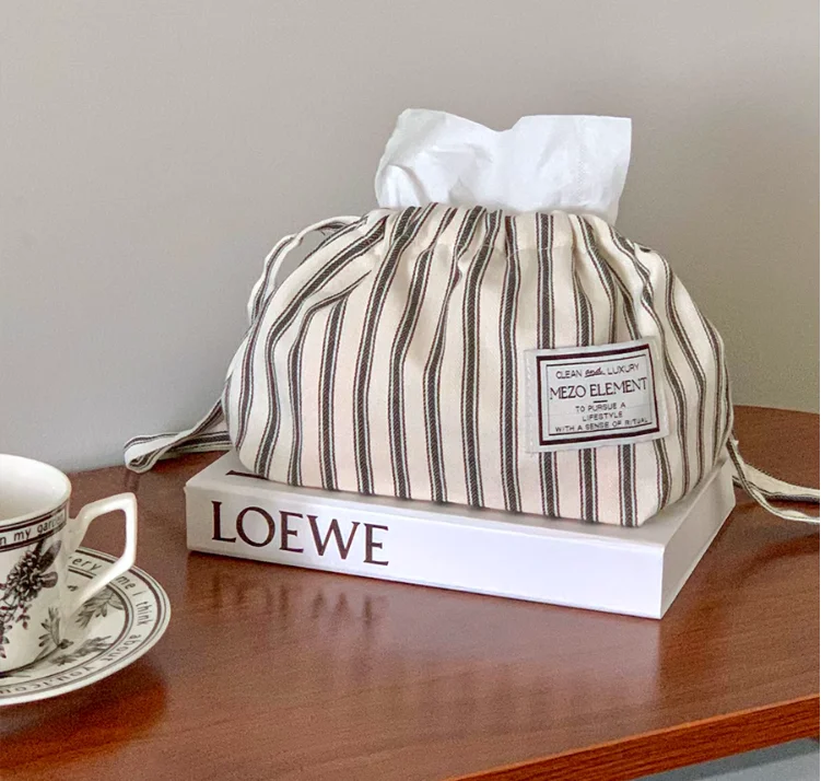 Cotton Striped Tissue Bag Storage Bag Car Napkin Paper Case Home Organizer Nordic Decoration Accessories For Livingroom