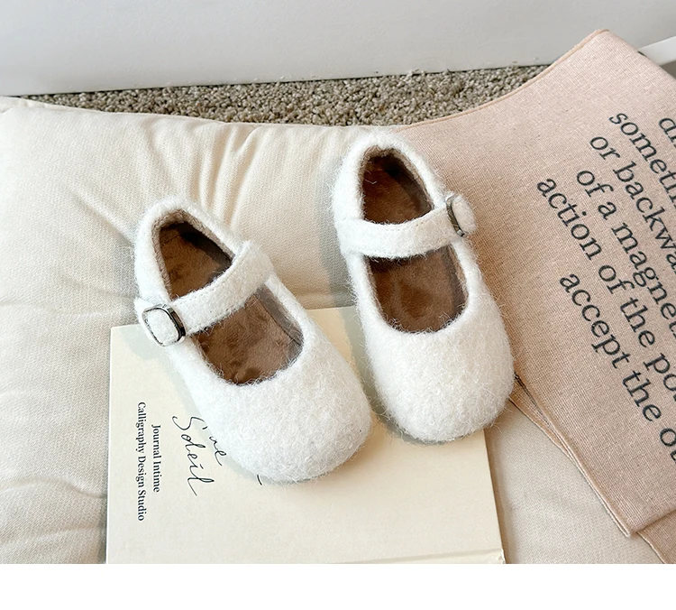 Kids Multi-color Flat Bottomed Cotton Shoes with A Straight Strap Anti Slip Soft Sole Round Toe Winter Casual Warm Cotton Shoes