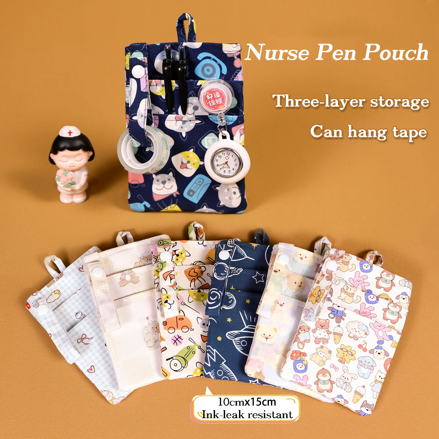 Cartoon Cotton Multi-pocket Medical Pen Holder Nurse's Pen Holder Clip-on Organizer Pen Bag for Doctor P1196