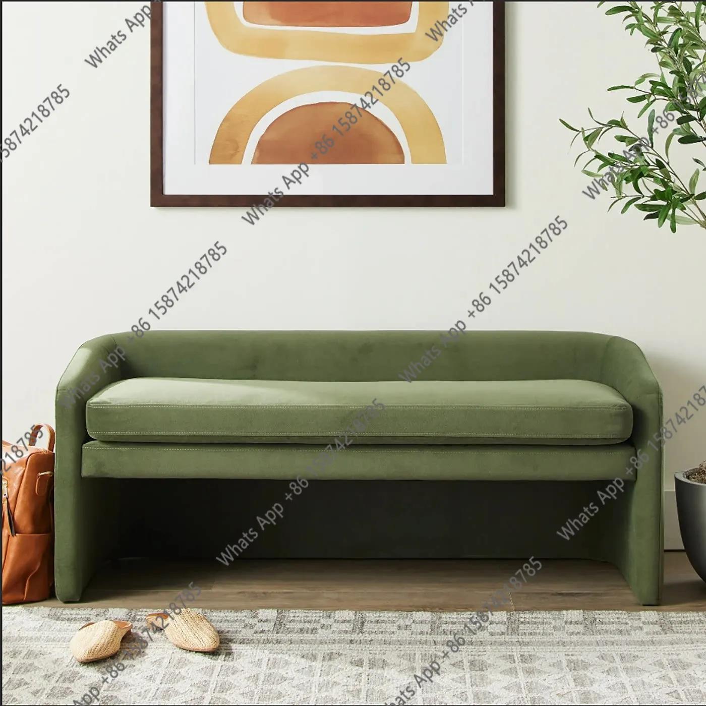 Italian light luxury fabric small sofa modern simple small apartment master bedroom bedside bed Nordic door to change shoes