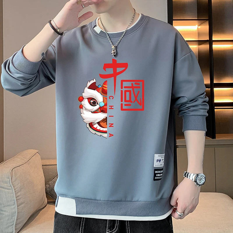 Spring Autumn Elegant Fashion Harajuku Slim Fit Ropa Hombre Loose Casual All Match T-shirts O Neck Insert Long Sleeve Sweatshirt