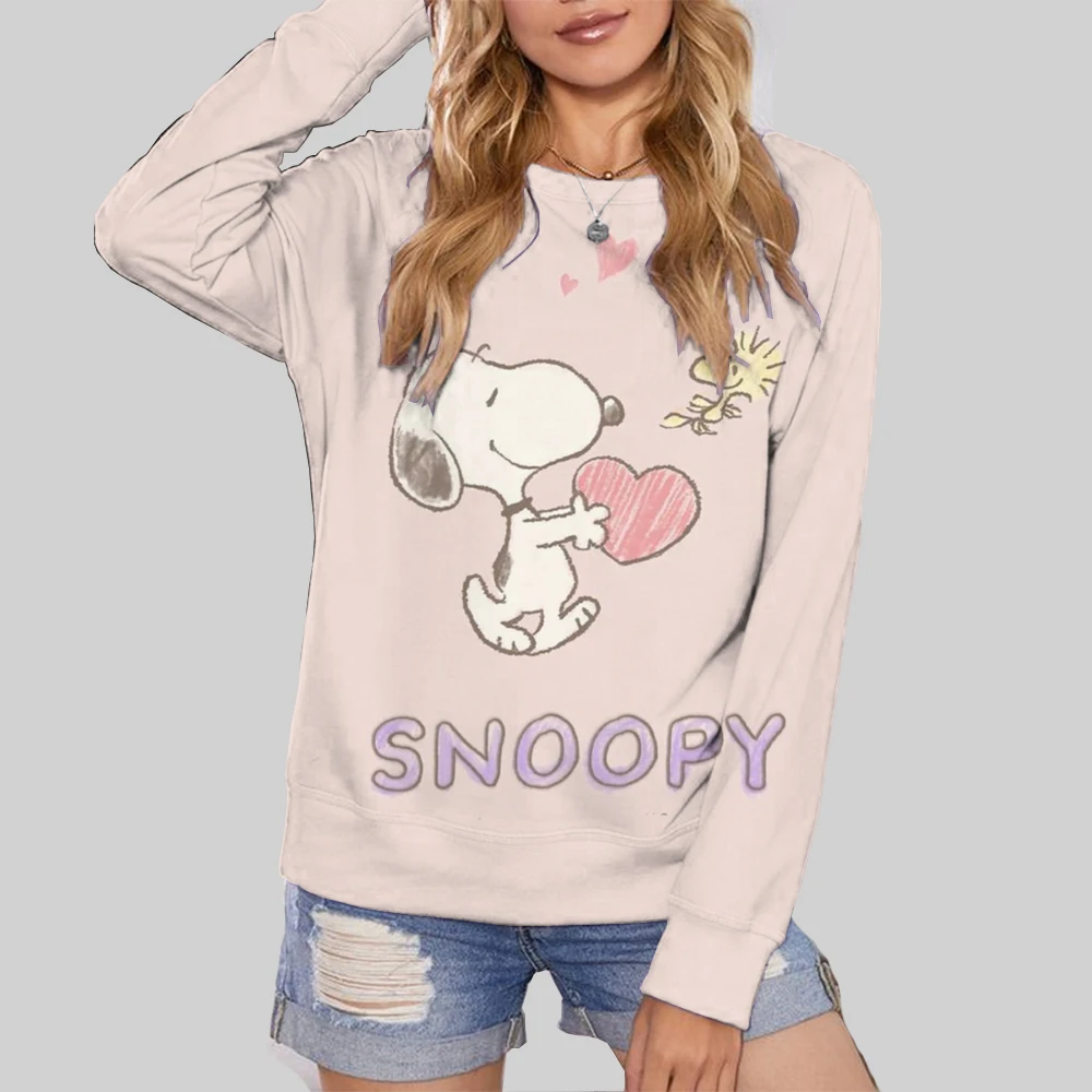 Street Casual Womens Sweatshirt Snoopy cartoon Print Hoodies Loose Soft Pullovers Crewneck Fleece Clothes