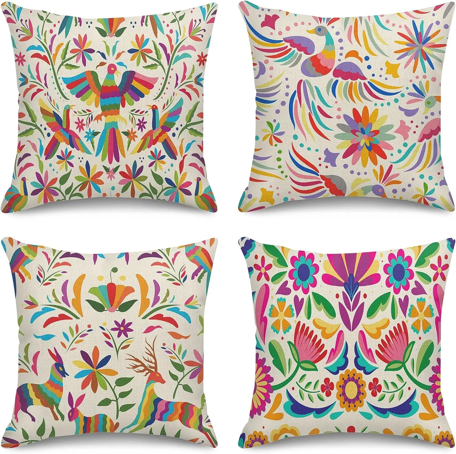 Colorful Ethnic Birds and Flowers Throw Pillow Case Home Decorative Pillow Case Cushion Cover Sofa Linen Square Pillow Case