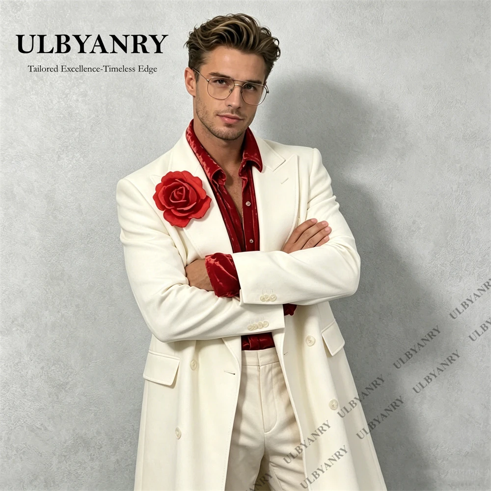 

ULBYANRY Two Piece Long Suit Coat with 3D Flowers & Matching Pants, XXS-7XL Tailored Fit Wedding Party Suit Pageant Prom Tuxedo