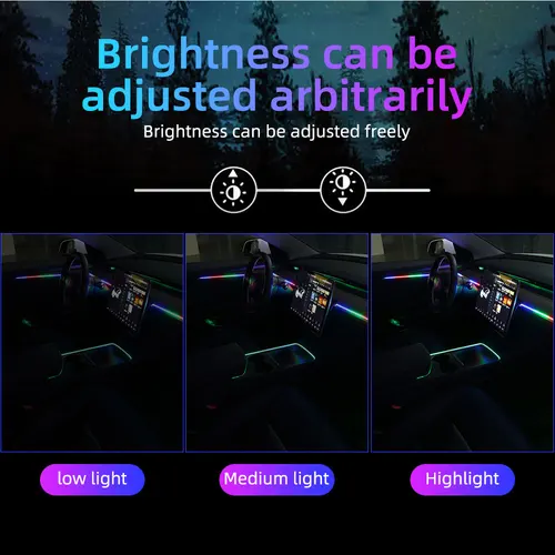 Imagen 2 del producto KEVANLY-luces ambientales para coche, 140/55,1 pulgadas, 1 en 1, sinfonía LED Universal, lámpara de ambiente RGB, aplicación remota USB, control remoto para Tesla Model 3 Y S X