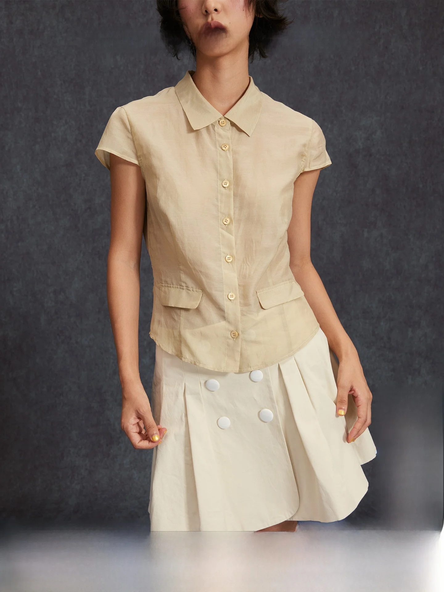 

Slim Fit ort Sve irt Women's Yellowi White Lightweight Waist-Cinching ell Button Casual Sle Spring New Arrival