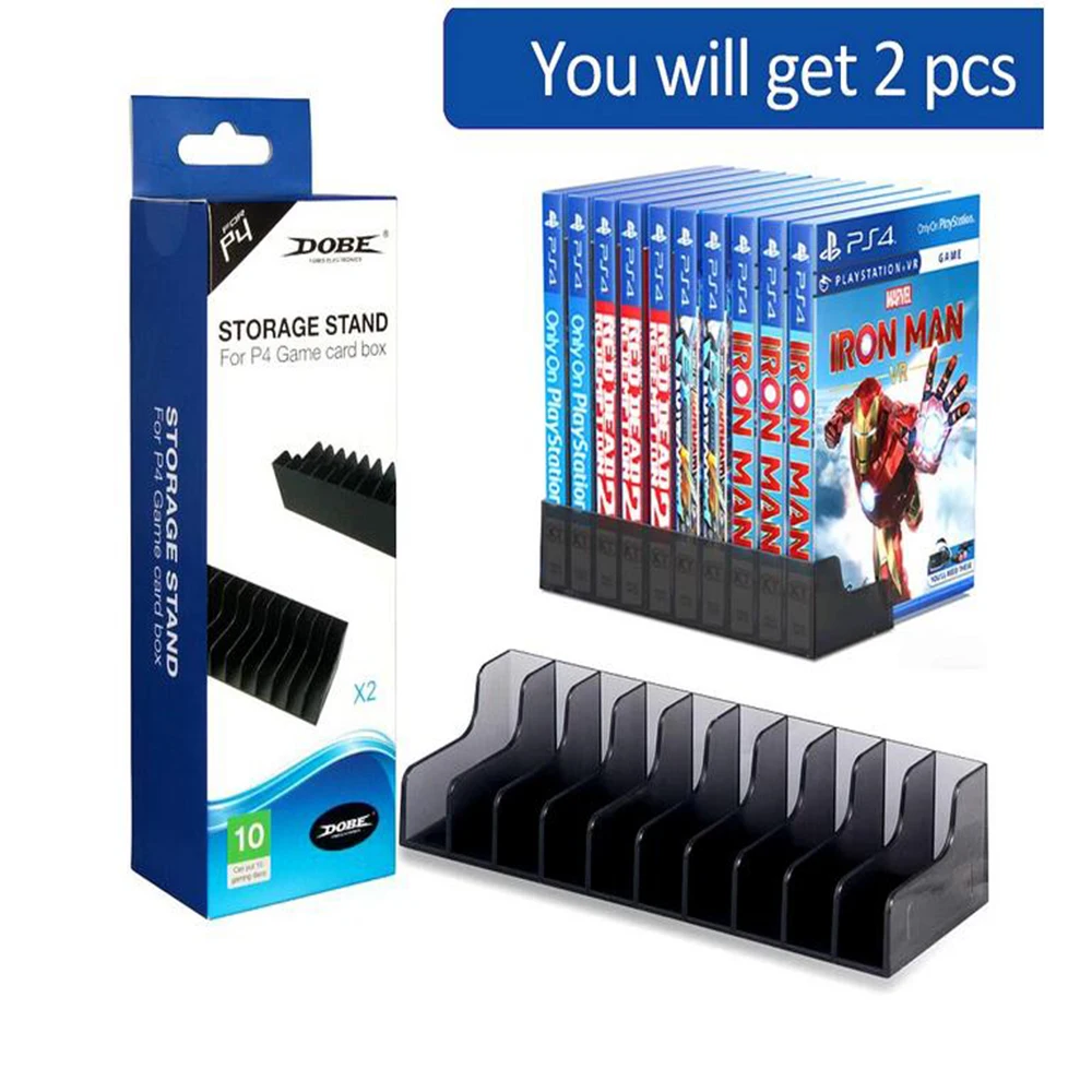 حامل تخزين قرص الألعاب PS4/Slim/Pro 10، حامل صندوق ألعاب صلب أسود لملحقات ألعاب PS4، قطعتان.