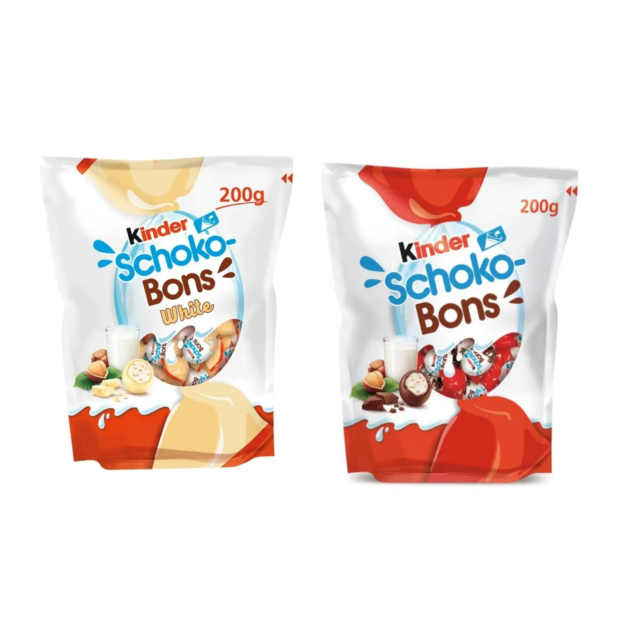 Kinder SCHOKO-BONS Chocobons Normal y Blanco - Huevos de chocolate con leche o chocolate blanco rellenos de leche y avellanas - Bolsa de 200 g surtido de cantidad a elegir