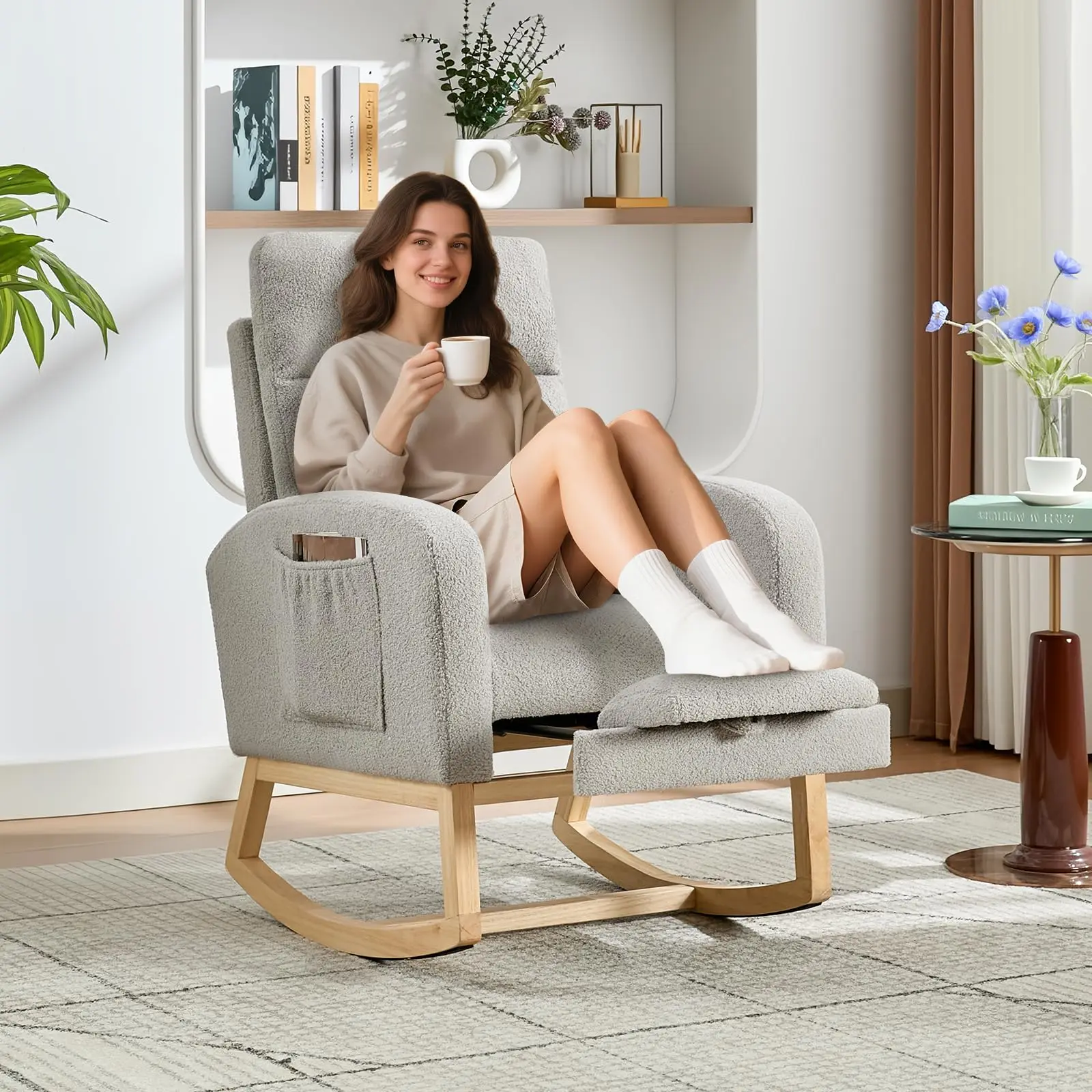 Modern Nursery Rocking Chair with Footrest