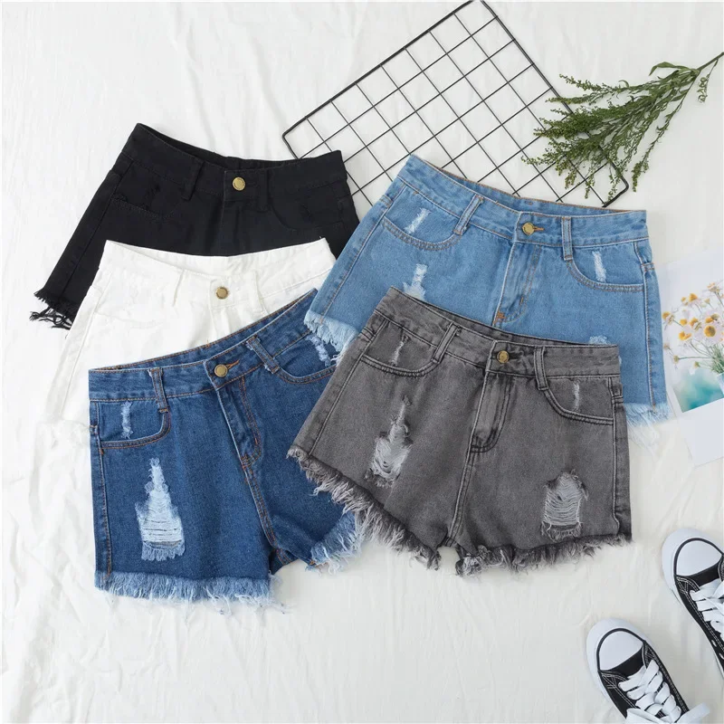 2025 New High Waist Tassel Broken Denim Shorts Female Summer Korean Version Raw Edge Wide Leg Loose Plus Size Jean Shorts Women