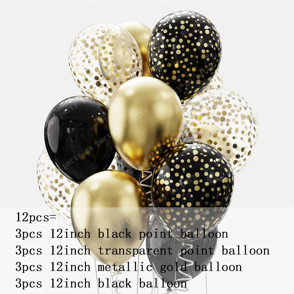 12 pièces de ballons en Latex noir or 12 pouces, Globos à hélium de remise de diplôme pour adultes et enfants, décorations de fête d\'anniversaire,