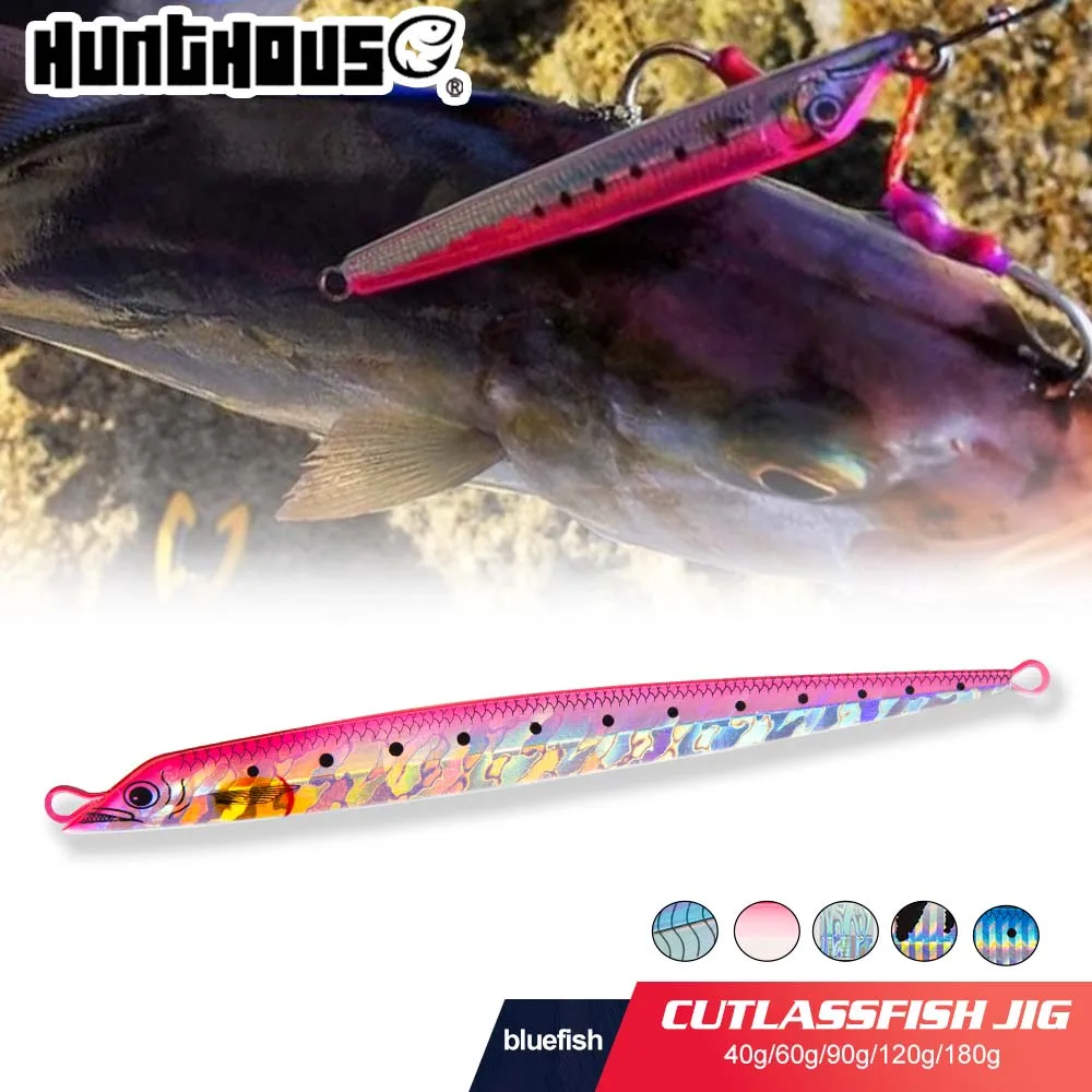 Hunthouse Fishing Hard Metal Micro Slow Jig Lure 40g/60g/90g/120g/180g Sinking Saltwater Spinning Jigging Trolling For Bass Tuna