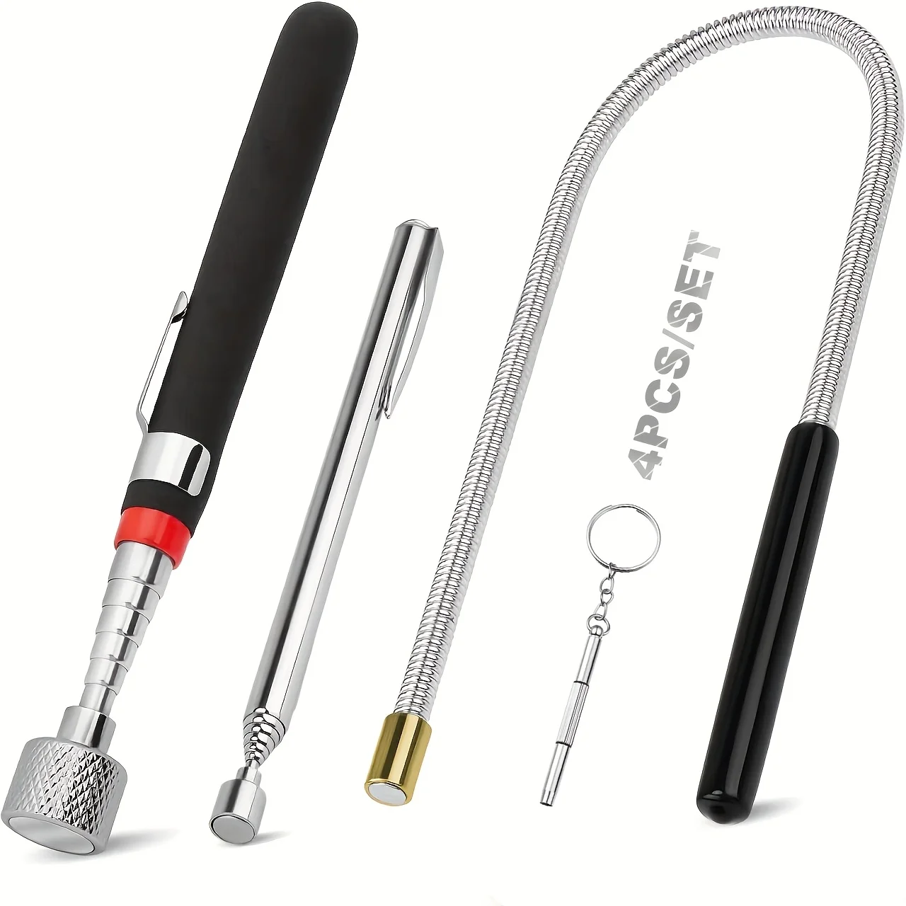

4Pcs Tool Set: 3-in-1 Screwdriver & Telescopic Magnetic Pickup Tools, Auto Repair Use