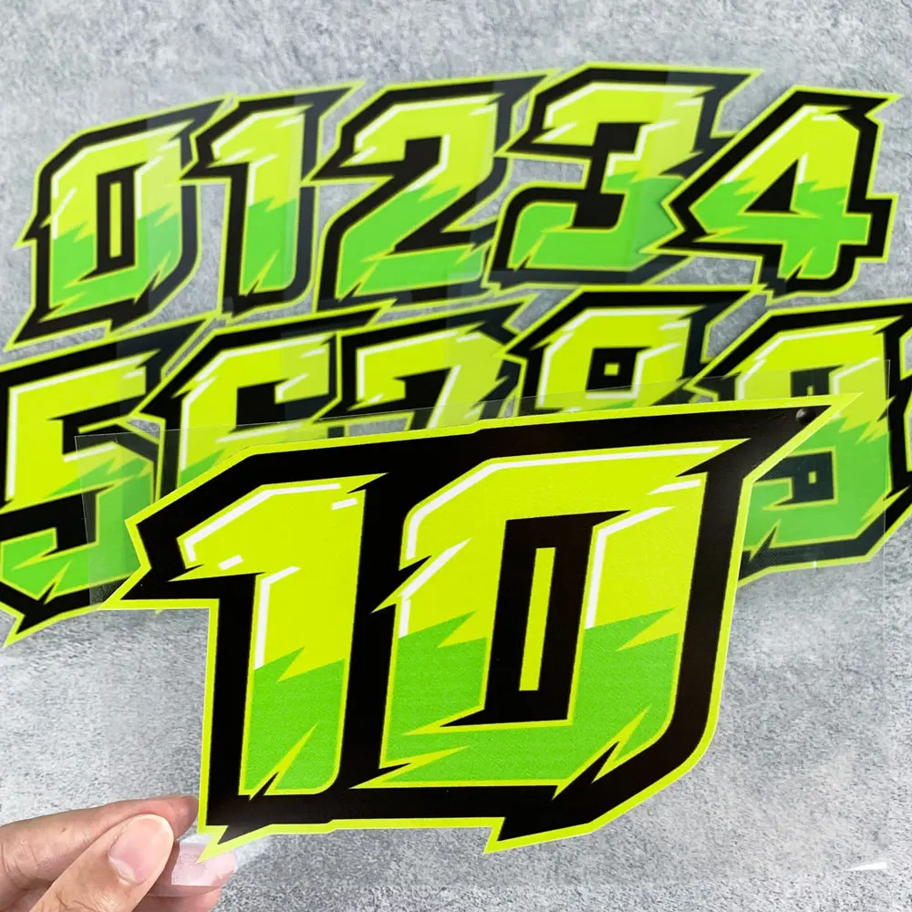 Zielony numer012345678910 Naklejki motocyklowe na kask motocyklowy Owiewka zbiornika paliwa Styl sportowy Naklejki winylowe 0 do 9 Dekoracja