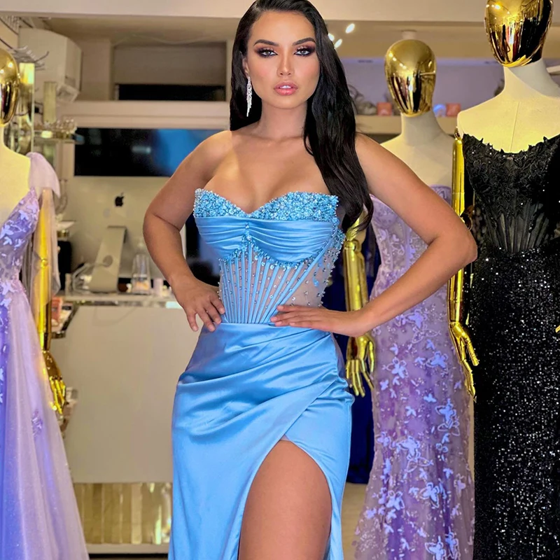 Thinyfull Sexy Mermaid Prom Evening Dresses Sweetheart Floor Length Satin Night Dress Formal Cocktail Party Prom Gowns Plus Size