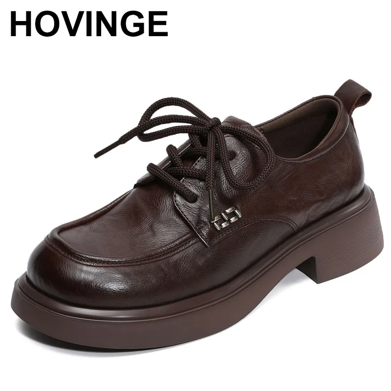 

Autumn New Pumps Round Toe Middle Heel Shoes Genuine Leather Lace-up Comfortable Soft Soled Thick Heel Shoes