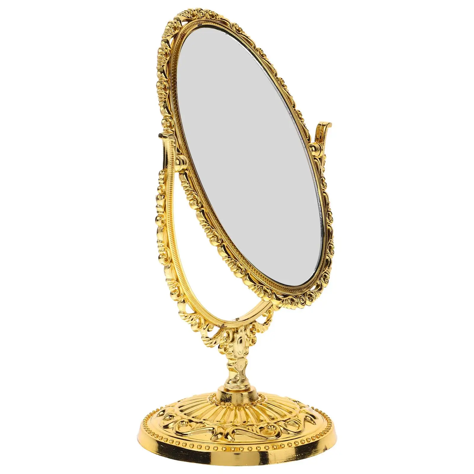 

Vintage Decor Retro Rotating Makeup Mirror Mirrors for Bedroom Portable Desktop Vanity Golden on Stand Travel