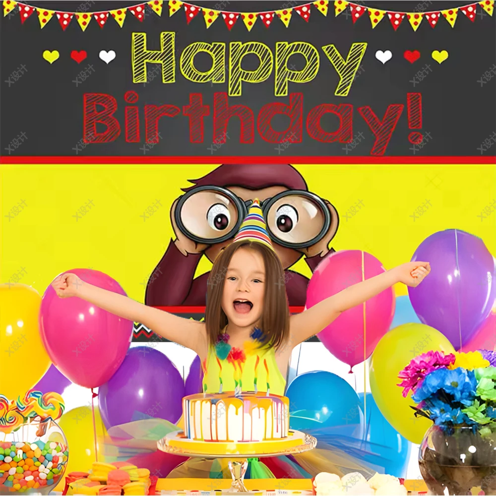 لطيف الكرتون جورج القرد خلفية الأطفال حفلة عيد ميلاد راية لوازم الديكور هدايا حفلات الطفل الفينيل صورة تبادل لاطلاق النار الدعامة