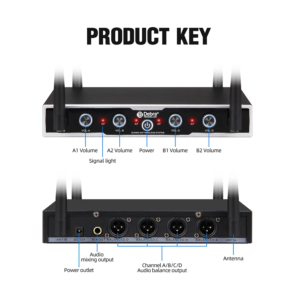 نظام ميكروفون للمؤتمرات اللاسلكية Debra Audio DU4004 UHF 4 قنوات مع محمول * Lavalier * سماعة رأس، للاجتماعات والكلام والكنيسة