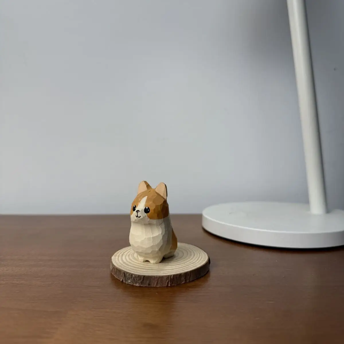 Handcrafted Wooden Corgi Figurine, Miniature Desk Puppy Sculpture