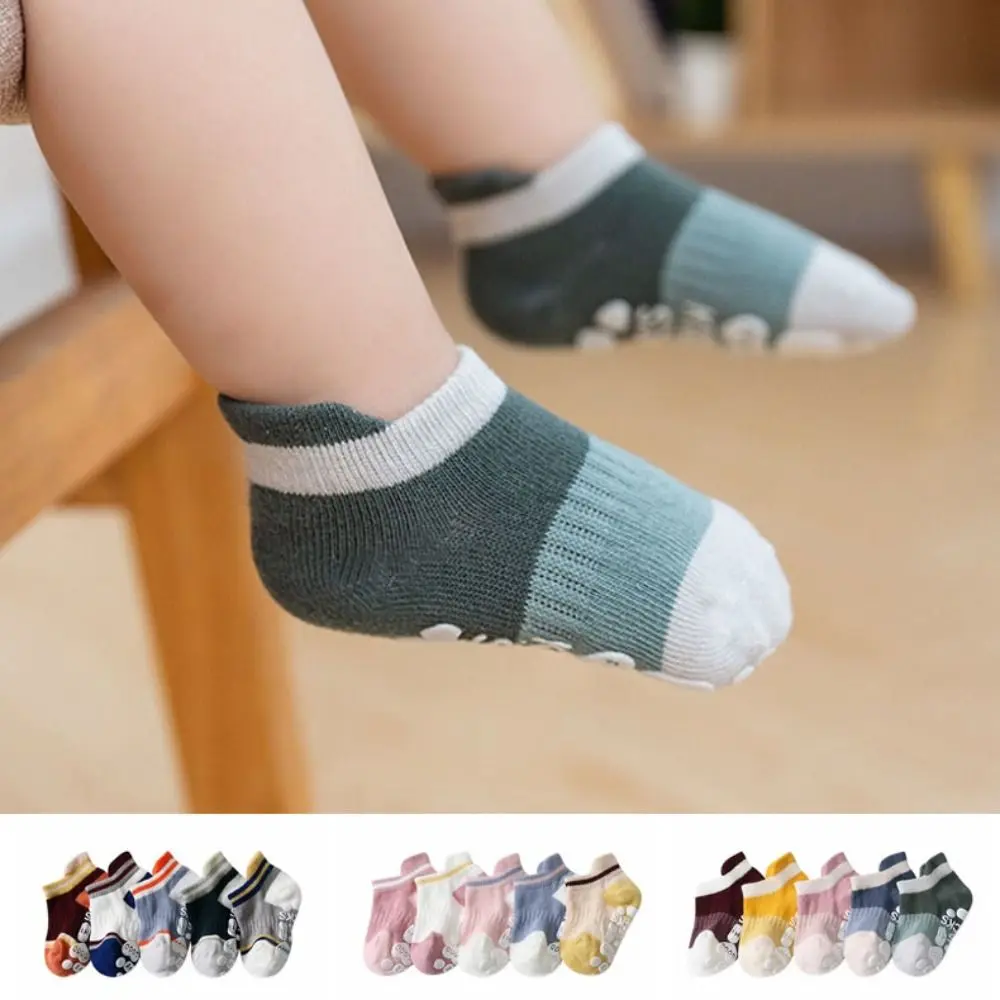 

5Pairs Creative Cotton Baby Floor Socks Short Tube Letter Kids Ankle Sock Hosiery Breathable Toddle Walking Socks Streetwear