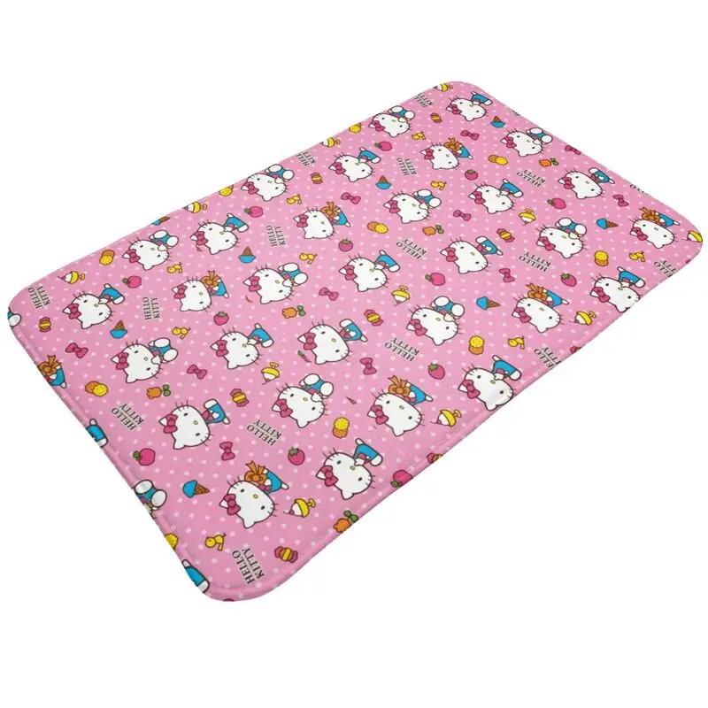 Custom Pink Bow Animated Anime Hello Kitty Doormat Anti-Slip Entrance Kitchen Bathroom Door Floor Mat Garage Carpet Rug