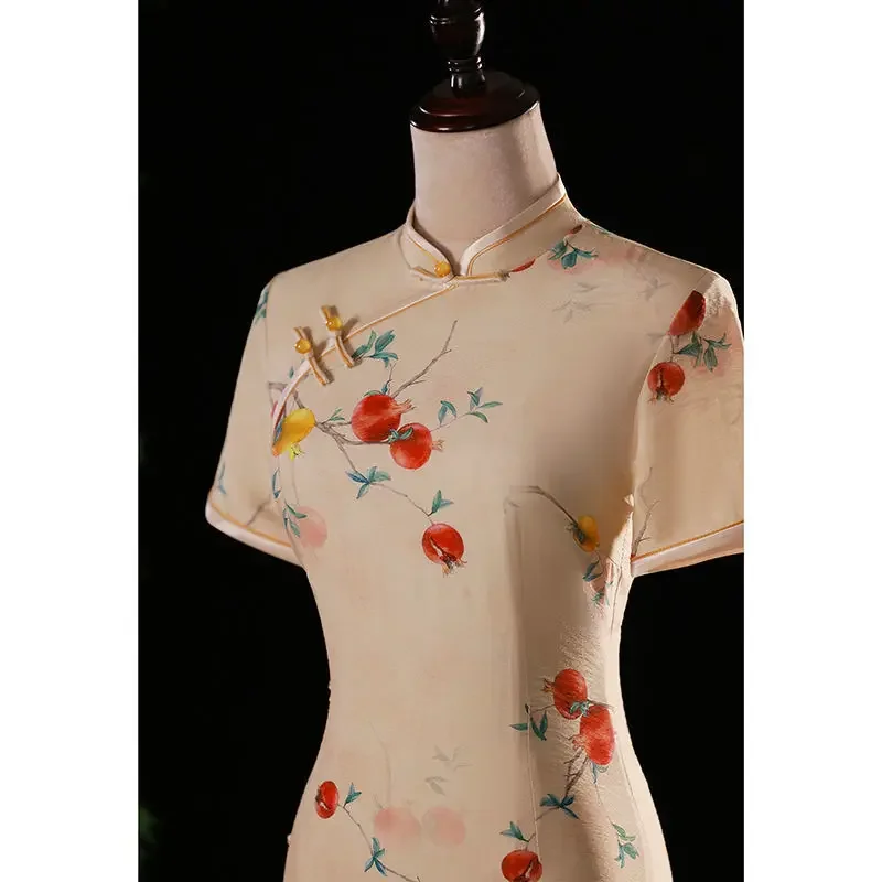 

Элегантное платье Cheongsam в стиле ретро для молодых девушек с гранатом, летнее улучшенное винтажное платье в китайском стиле, новинка лета 202, 3XL