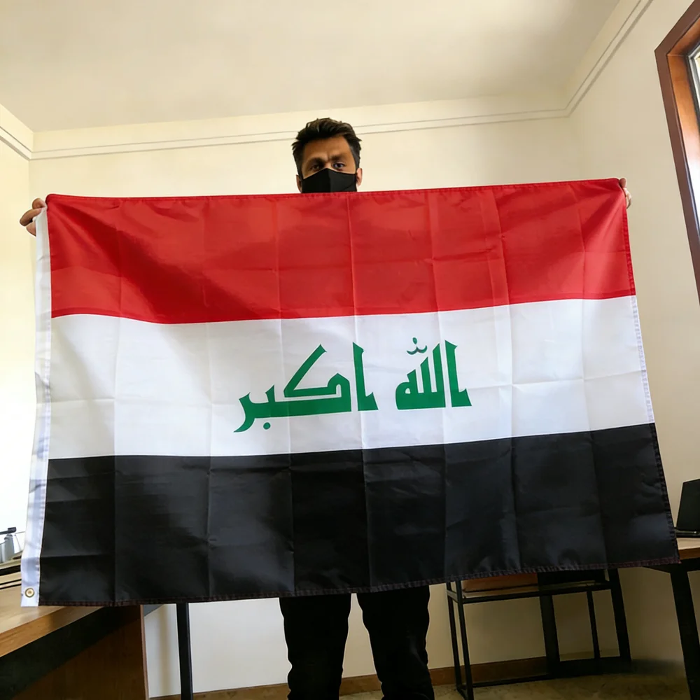 FlagGo Iraq National Flag 150x90cm 3x5 FT Red White Black Stripes Green Stars Polyester Double Stitched Outdoor Indoor Decor