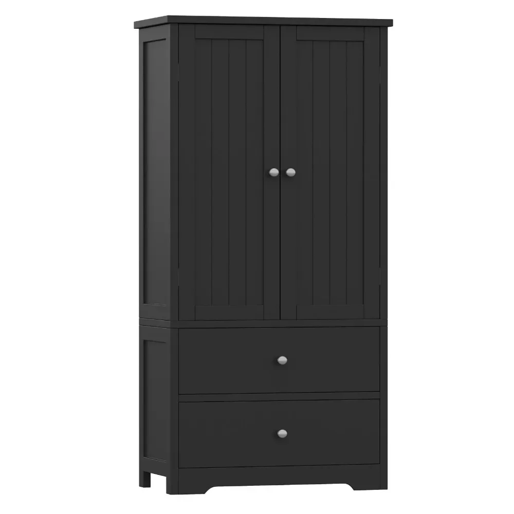 New Tall Bathroom Storage Cabinet, Lined Floor Cabinet with 2 Drawers and Doors