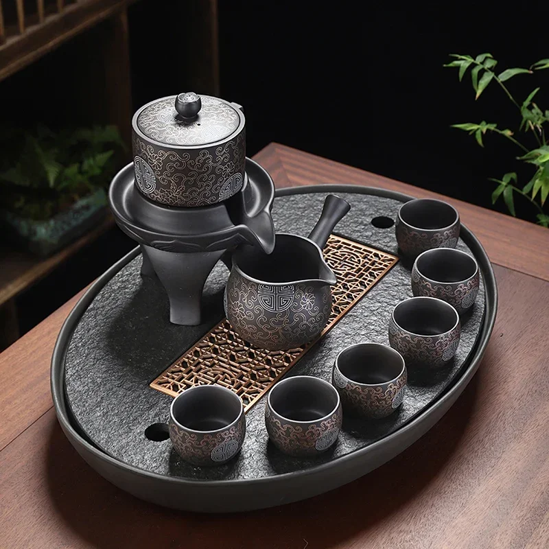 

Semi Automatic Tea Set Kung Fu Luxury with Pot and Tray Chinese Tea Set Travel Ceremony Juego De Te Ceramic and Pottery