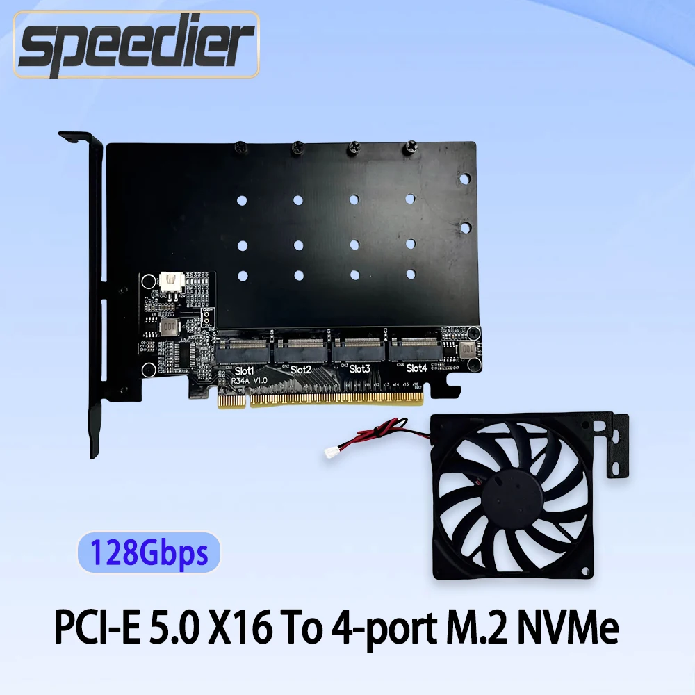 

Карта расширения PCIe 5.0 X16 на 4-портовый жесткий диск M.2 NVMe, разделенная карта расширения, можно перетаскить четыре 128 Гбит/с, карта адаптера контроллера вентилятора