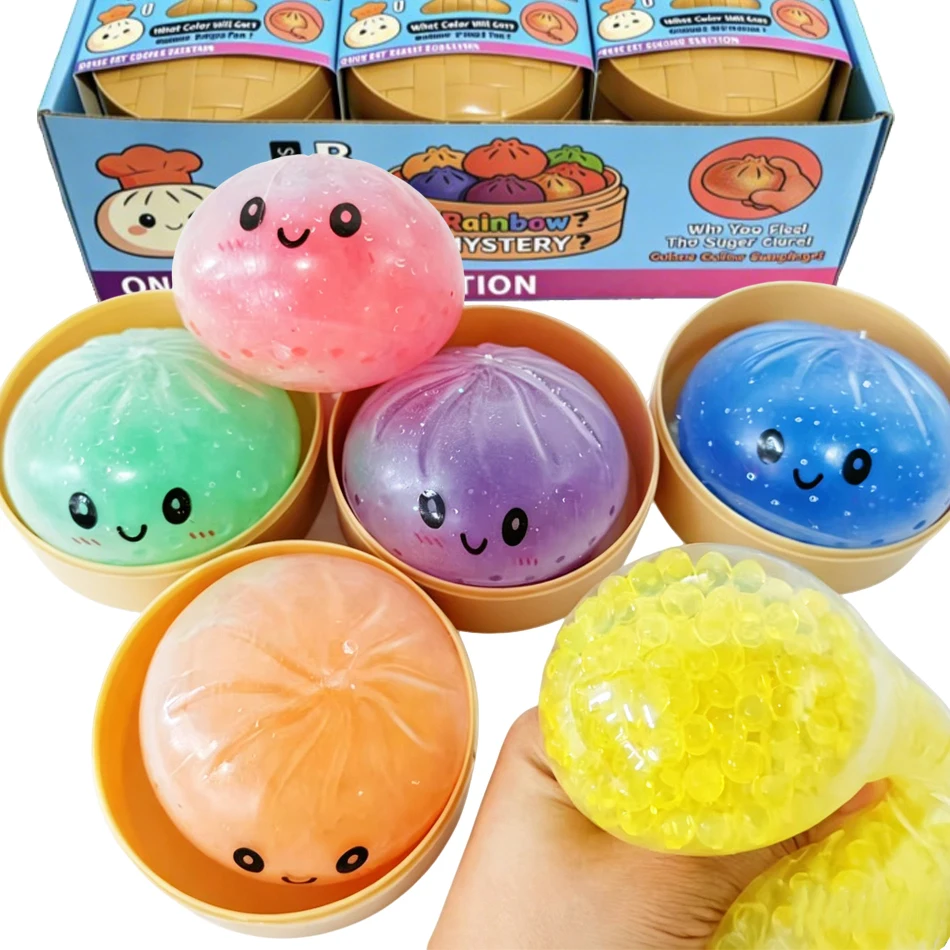 2026-rainbow-dumpling-squishy-with-bead-sensory-squeeze-toy-for-stress-relief-with-bamboo-steamer-funny-gift-for-adult