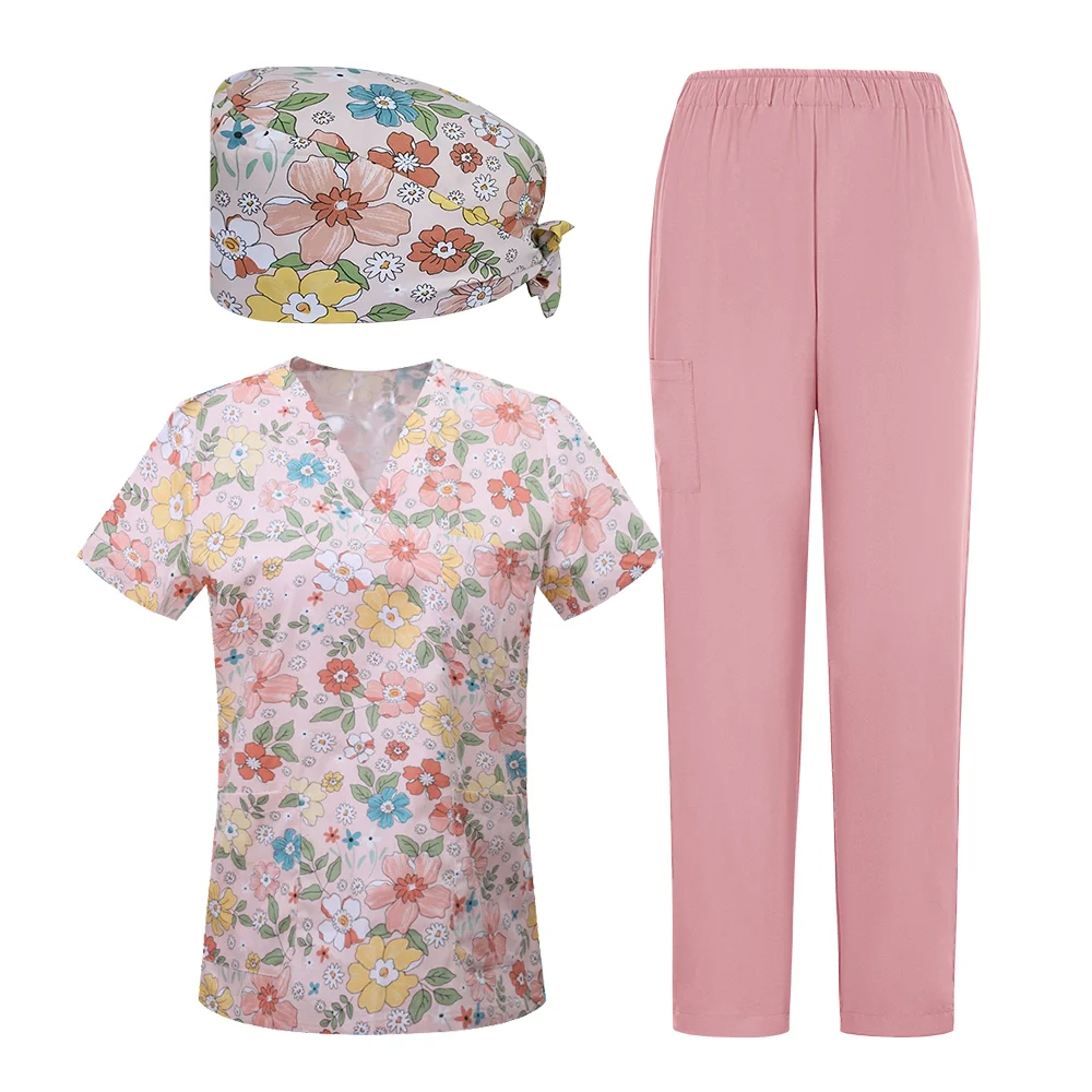 Pet Clinic Vet Work Uniforms Women Nurse Accessories Animal Printed Hospital Doctor Nursing T-Shirt Medical Scrubs Clothes Tops