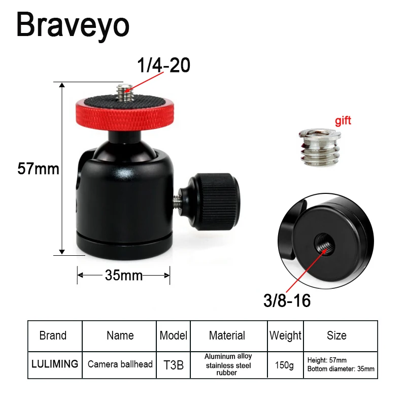 Mini trípode con cabezal de bola y rotación de 360 grados, accesorios de fotografía portátiles, soporte en vivo, adaptador de montaje de Flash, 3/8, 1/4 pulgadas