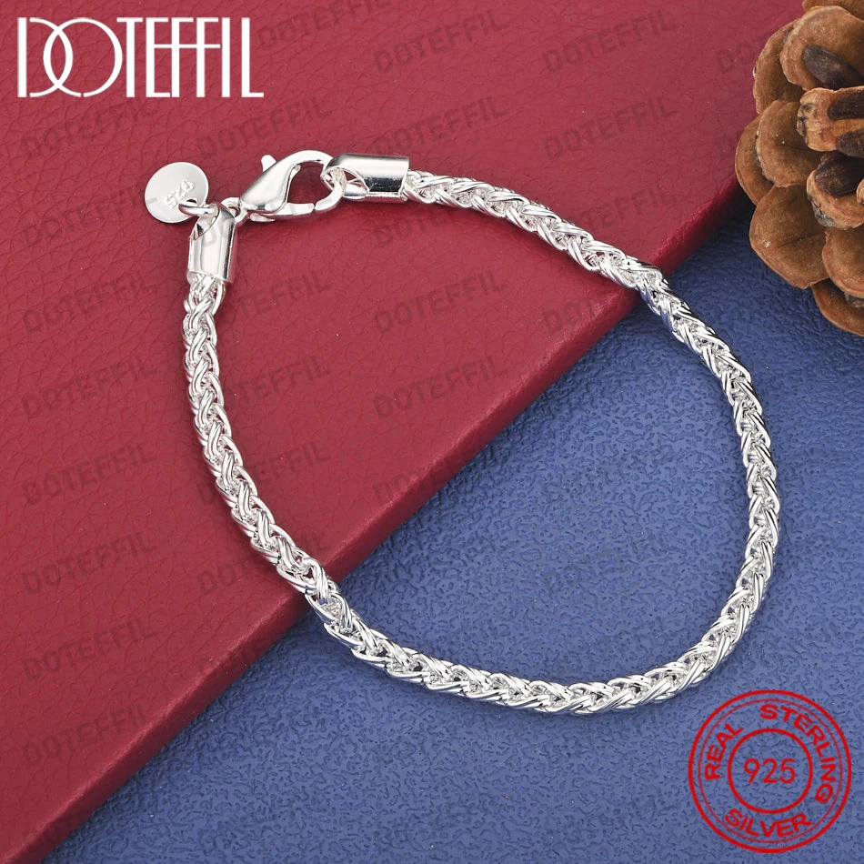 925 Sterling Silber 8-Zoll 4/6mm Einfaches Feines Geflochtenes Armband für Männer und Frauen, Modisches Party-Geschenk-Accessoire