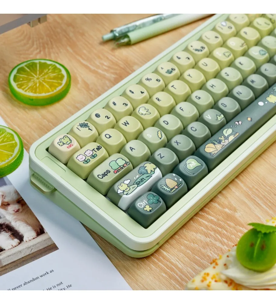 High value MOA five-sided sublimation mechanical keyboard cross axis magnetic axis lotus pond rain frog cute keycap PBT