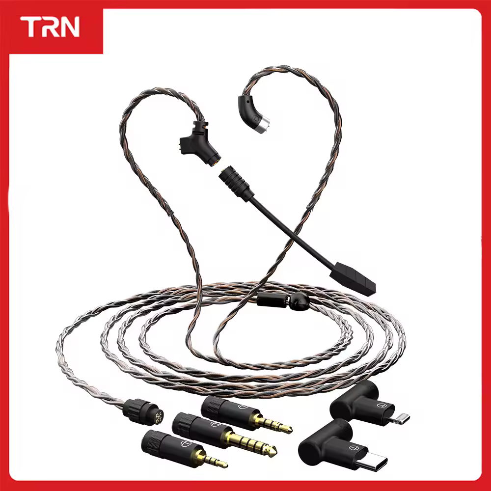 Cavo di aggiornamento per auricolari da gaming TRN RedChain Plus Gramr con microfono staccabile, 3,5 mm, 1,2 m/2 m, cavo a quattro conduttori in rame e argento.