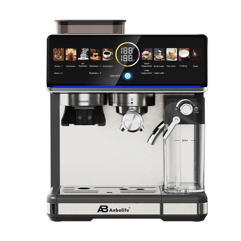 20Bar Color Display Screen Powerful Frothing System 20 Grind Settings NTC Control Espresso Coffee Machine With Grinder