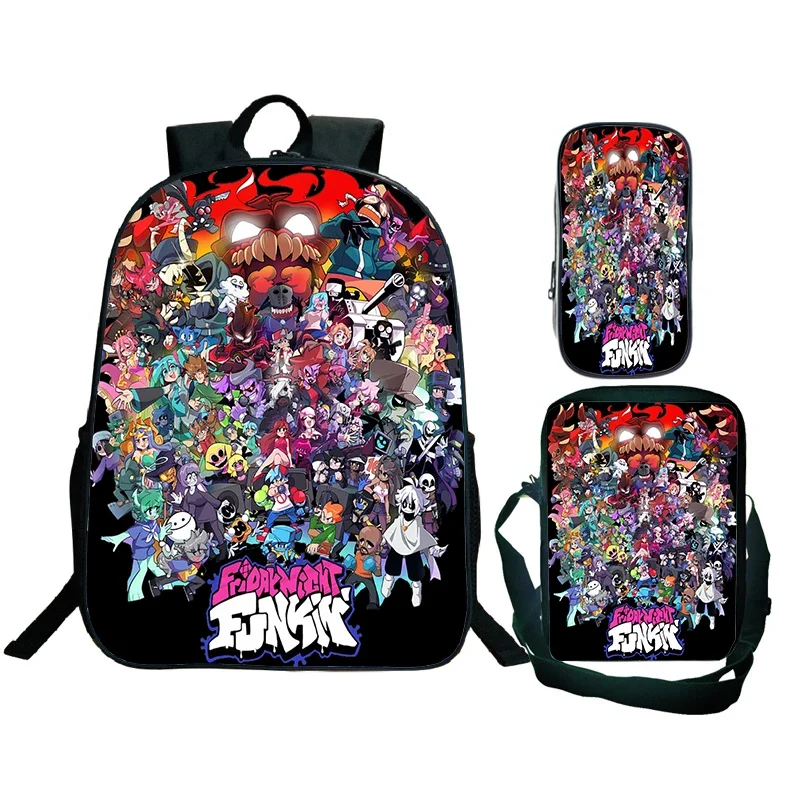Friday Night Funkin Print Backpack 3pcs Set Boys Girls Anime Game School Bags Large Capacity Kids Backpacks Travel Bookbag