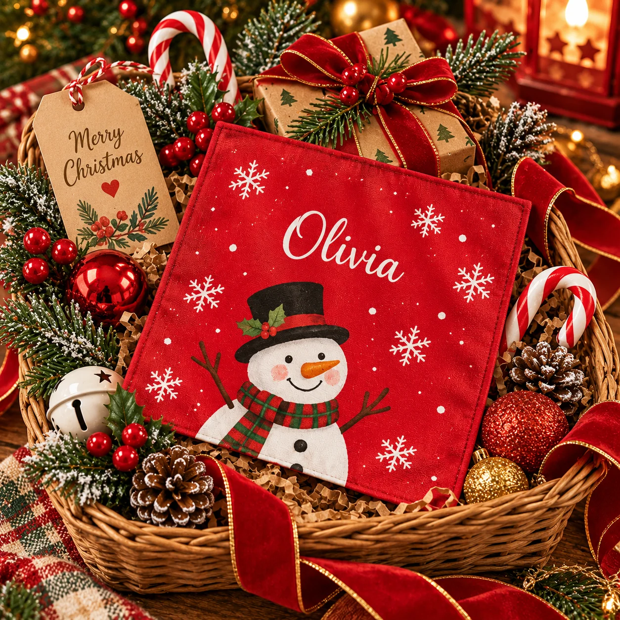 Personalized Snowman Christmas Handkerchief, Custom Name Holiday Printed Hanky with Festive Snowman Elements, Perfect Gift & Dec - view 5